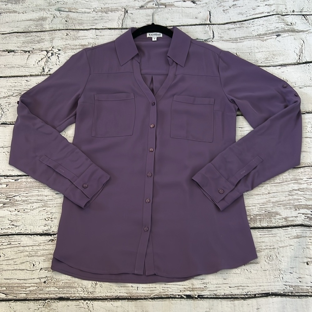 Express Portofino Long Sleeve Purple Shirt/Blouse Size M